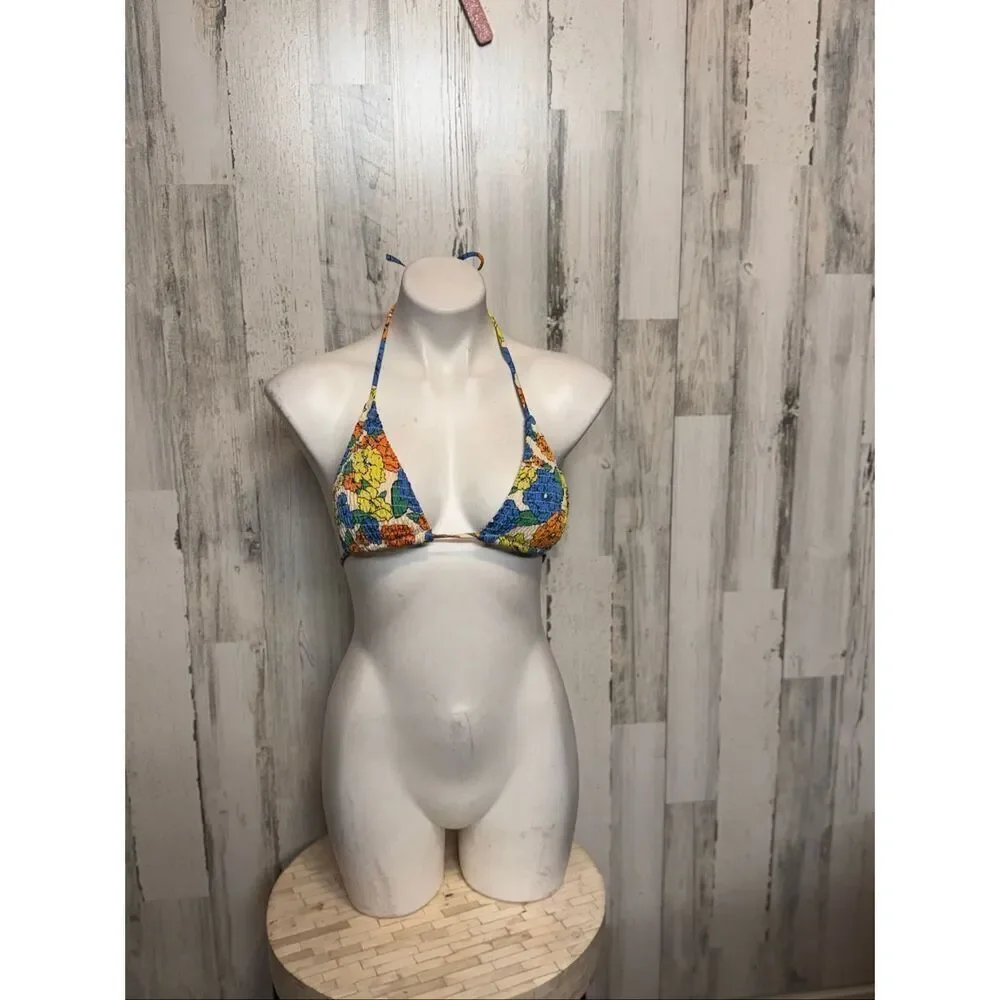 Multicolor Floral Triangle Bikini Top – Size Medium
